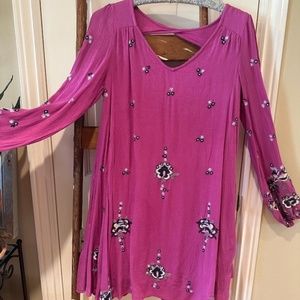 Free People plum babydoll embroidered dress XS